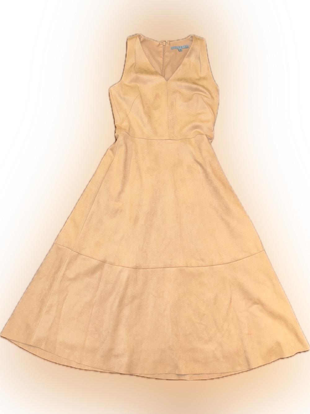 NWT ANTONIO MELANI Quint Faux Suede Sleeveless Aline Nude Blush Midi Dress 2 - Picture 7 of 15